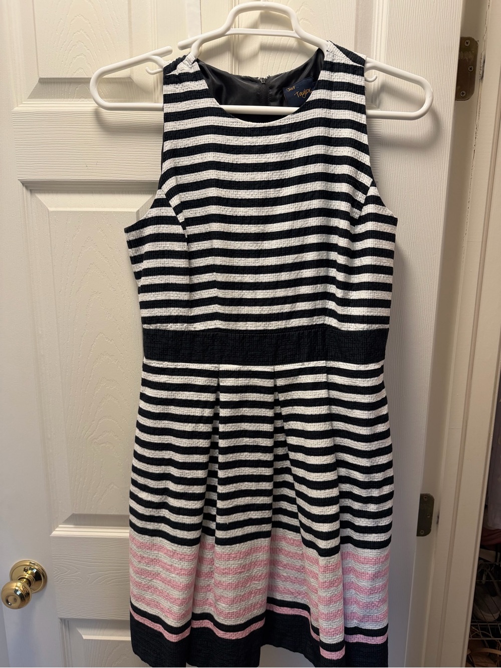 Taylor Black, White & Pink Striped Fit-and-Flare Dress